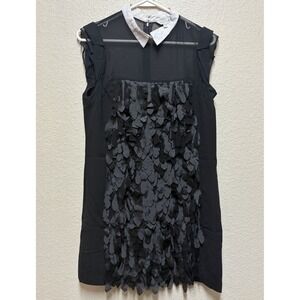 Mia Mia Black White Chiffon A-Line Dress Collared Sleeveless Knee Length 40